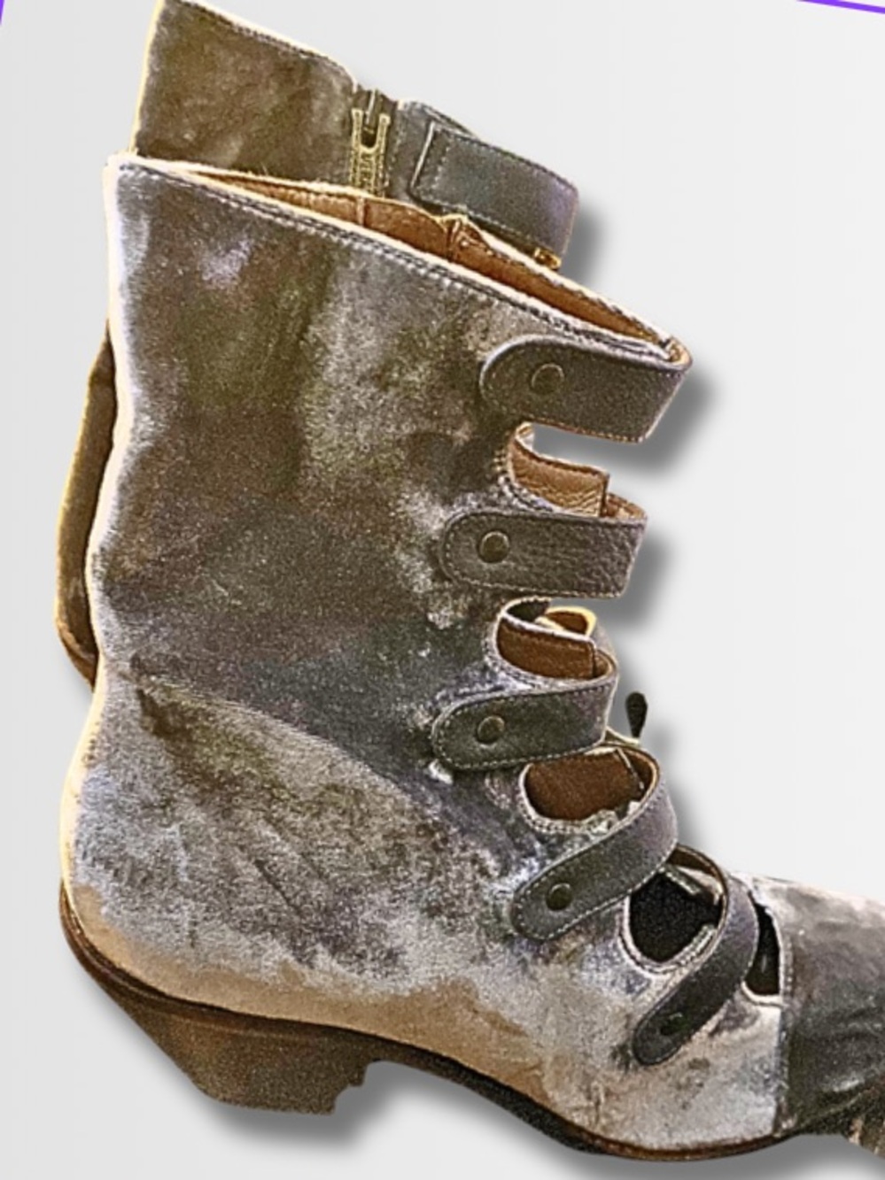 Sundance Vera Cruz Silver Velvet Lace-Up Ankle Boots